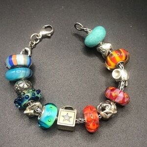925 Sterling Silver Chamilia Colorful Beaded Charm Bracelet size 6.5